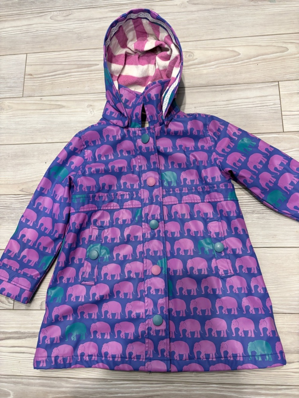 Hatley Purple & Pink Elephant Detachable Hooded Raincoat Size 5 Fleece Lined - Picture 2 of 5